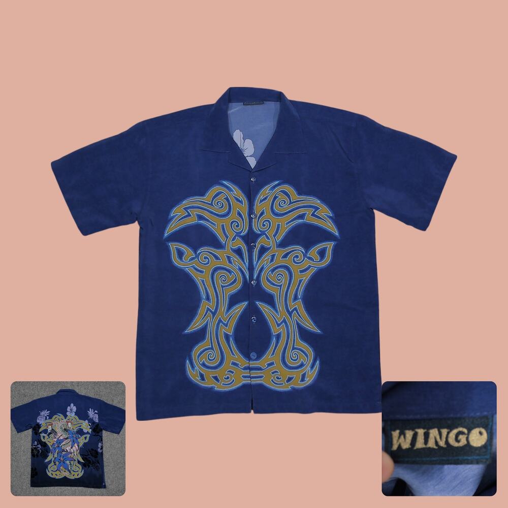 Wingo Y2K Tribal Snake Graphic Camp Collar Shirt Mens Medium